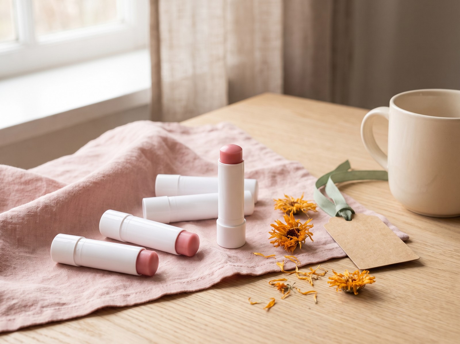 Tinted lip balm in small tins